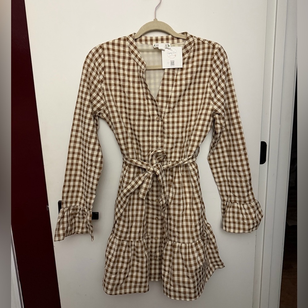 Love Riche Brown Gingham Button Down Dress